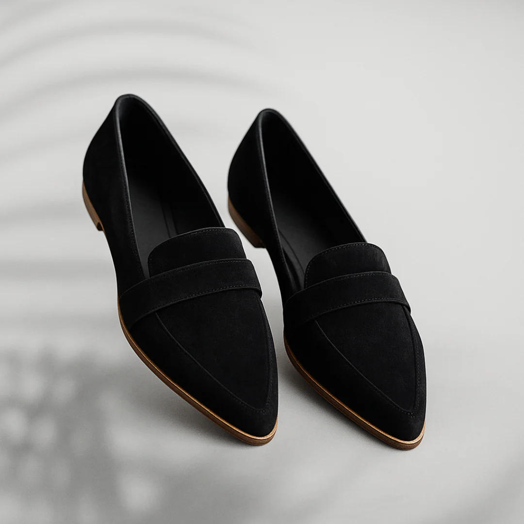 Eleganta loafers dam i textil med vadderad innersula