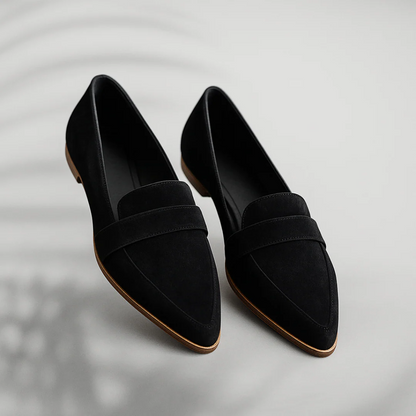 Eleganta loafers dam i textil med vadderad innersula