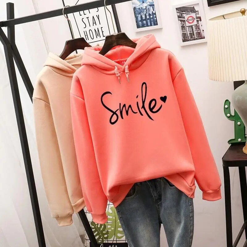 Damhoodie med smile-tryck