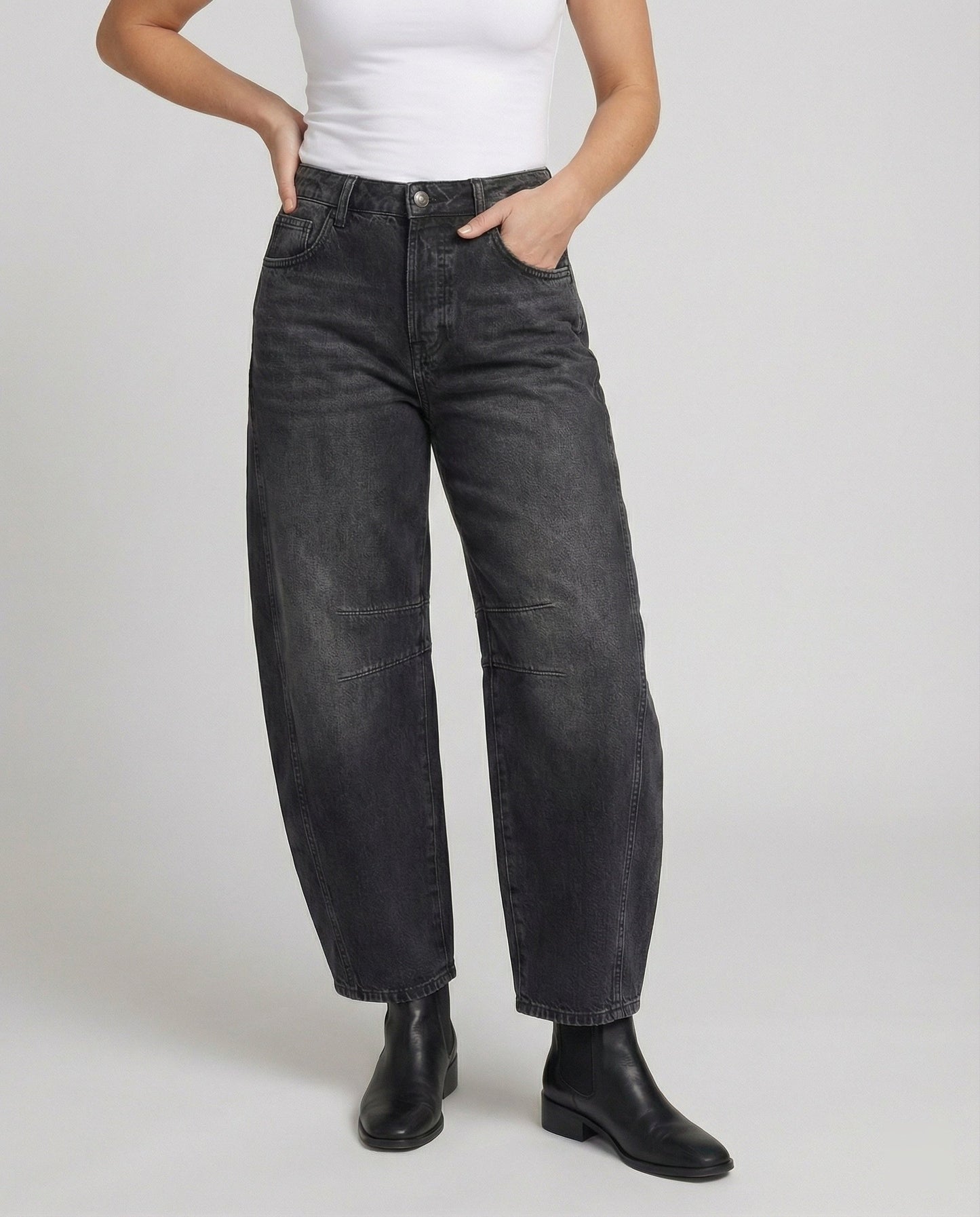 Mid-rise barrel-jeans dam