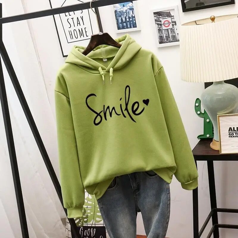 Damhoodie med smile-tryck
