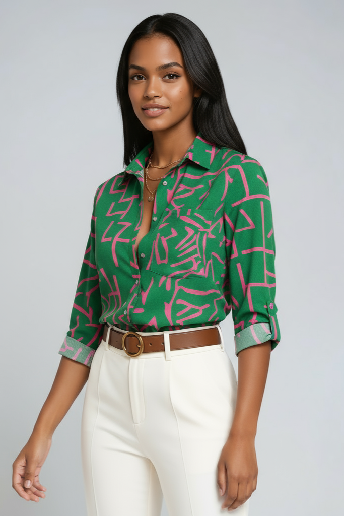 Mönsterblus dam med tryck – elegant dami blus