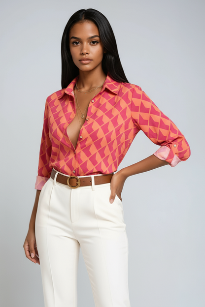 Mönsterblus dam med tryck – modern dami blus