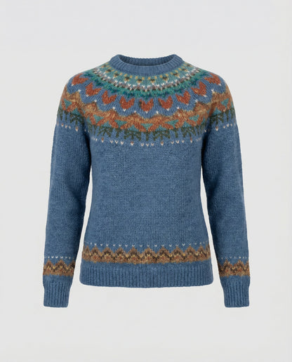 Vintage stickad tröja dam med islandsmönster