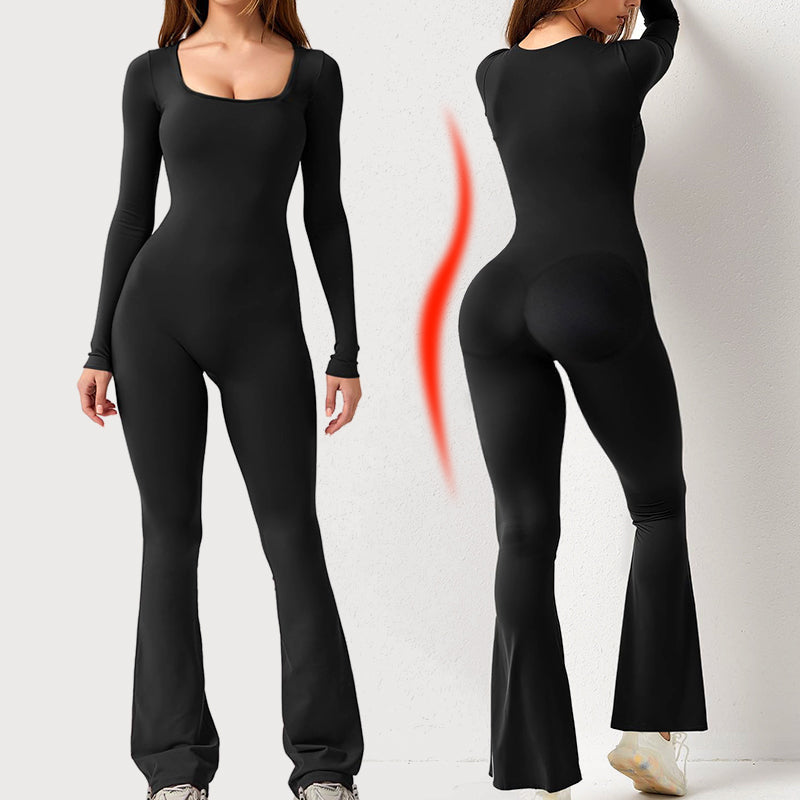 Långärmad jumpsuit dam med fyrkantig ringning