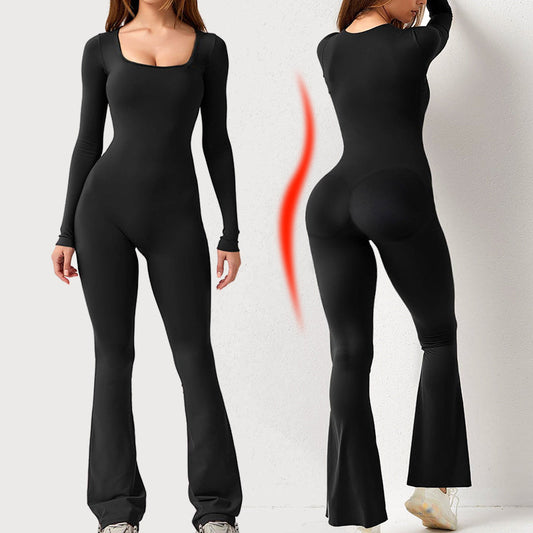 Långärmad jumpsuit dam med fyrkantig ringning