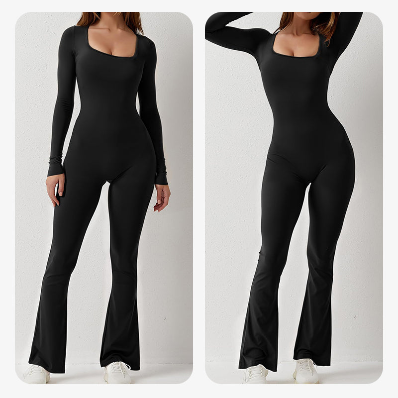 Långärmad jumpsuit dam med fyrkantig ringning