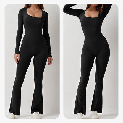 Långärmad jumpsuit dam med fyrkantig ringning