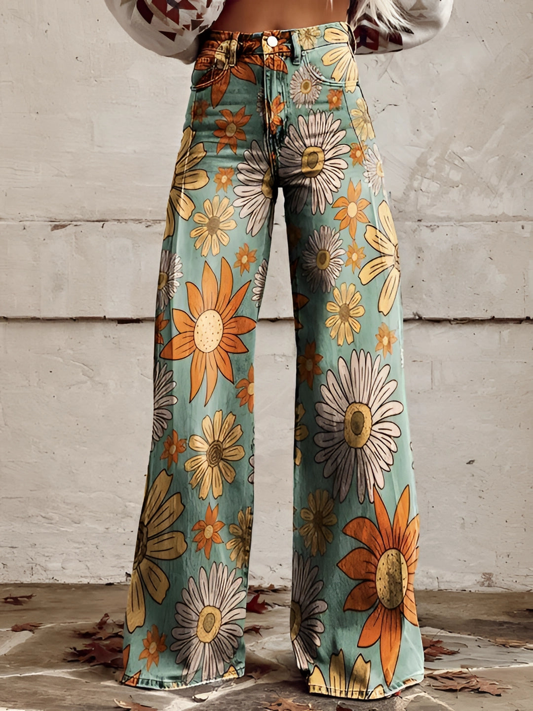 Vida högmidjade damjeans i denim — utsvängda mönstrade jeans