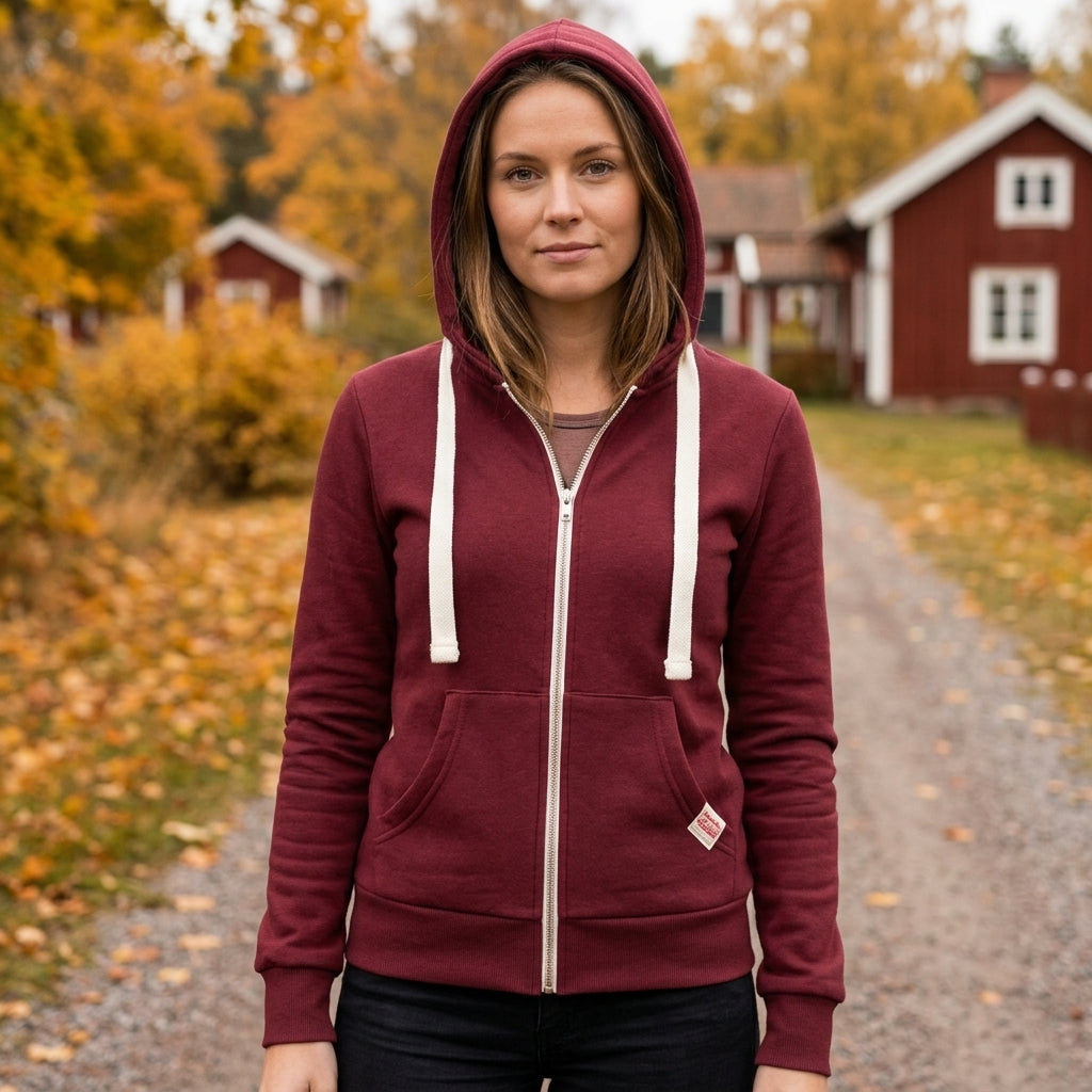 Luvtröja dam, slim fit — med dragkedja och dragsko i bomullsmix