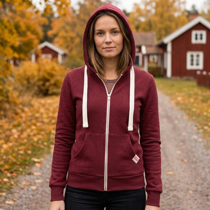 Luvtröja dam, slim fit — med dragkedja och dragsko i bomullsmix