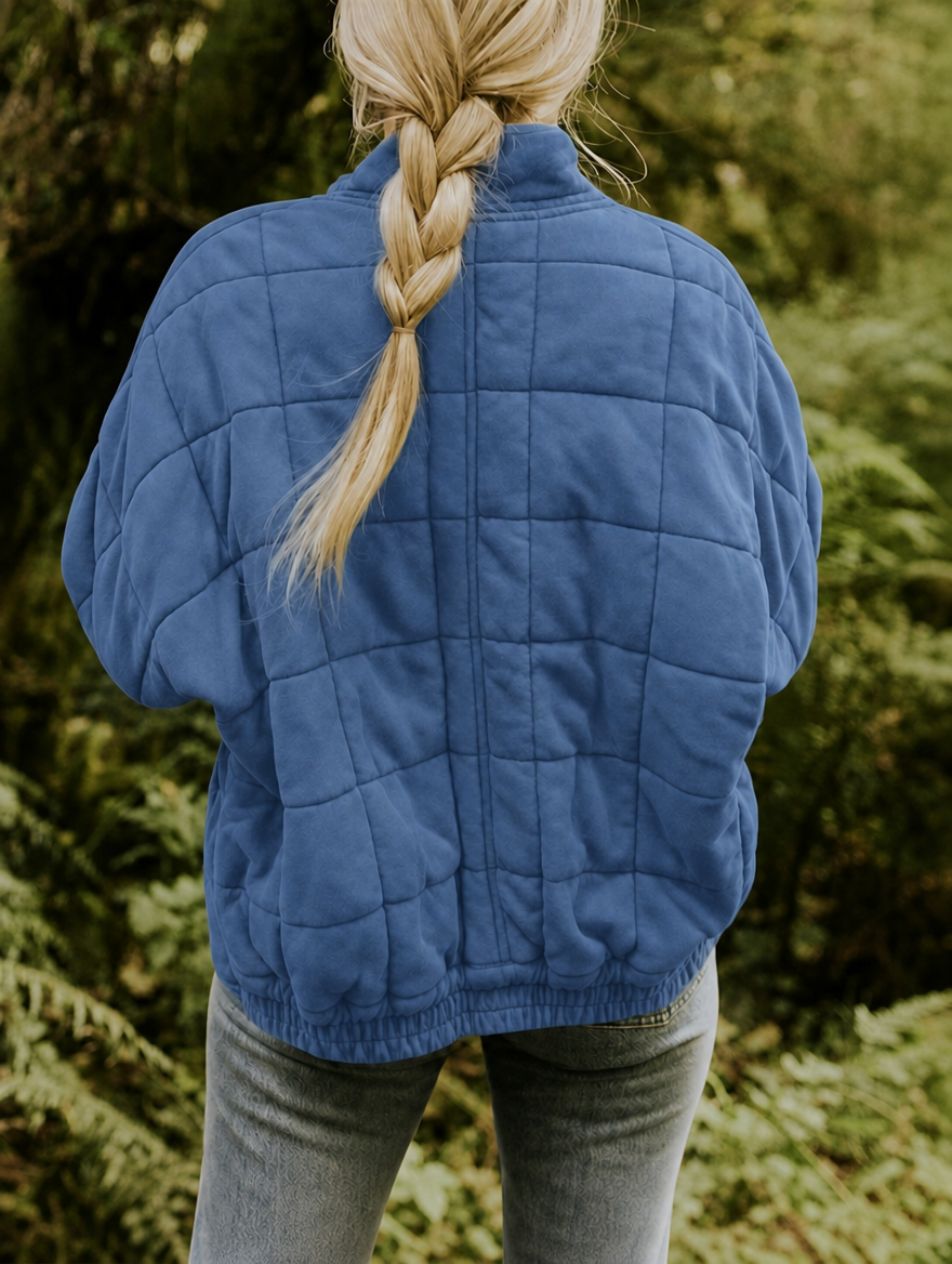 Quiltad jacka dam — vadderad diamantquiltad jacka med ståkrage och dragkedja